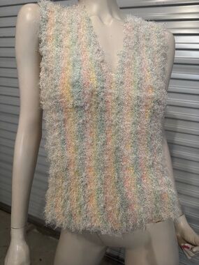 CACHE TOP VINTAGE SLEEVELESS KNIT FUZZY LARGE PRIDE V NECK 90’s